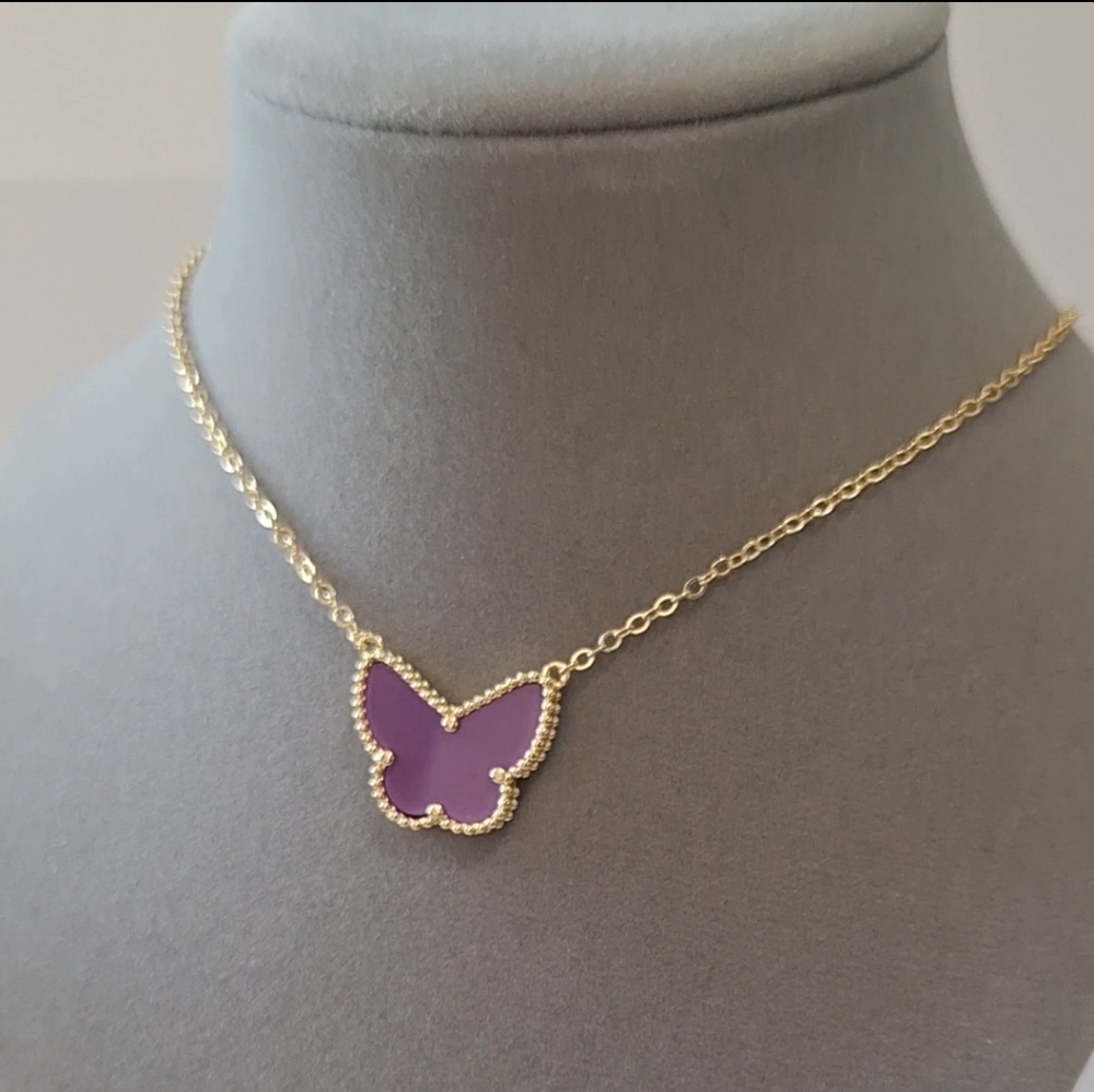 Purple enamel butterfly necklace